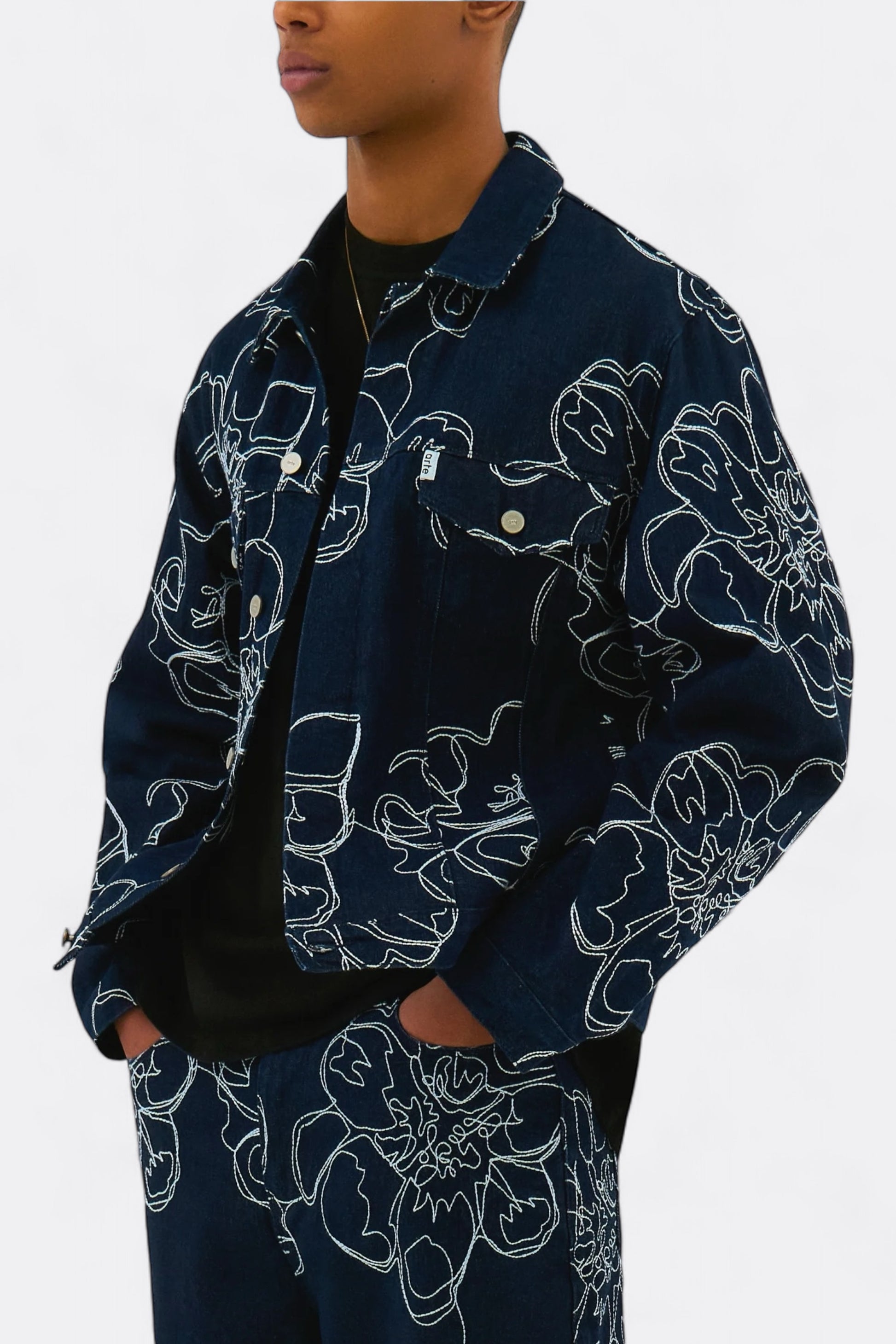 Veste Jeans Arte - Flower Stitch Denim Jacket (Navy)