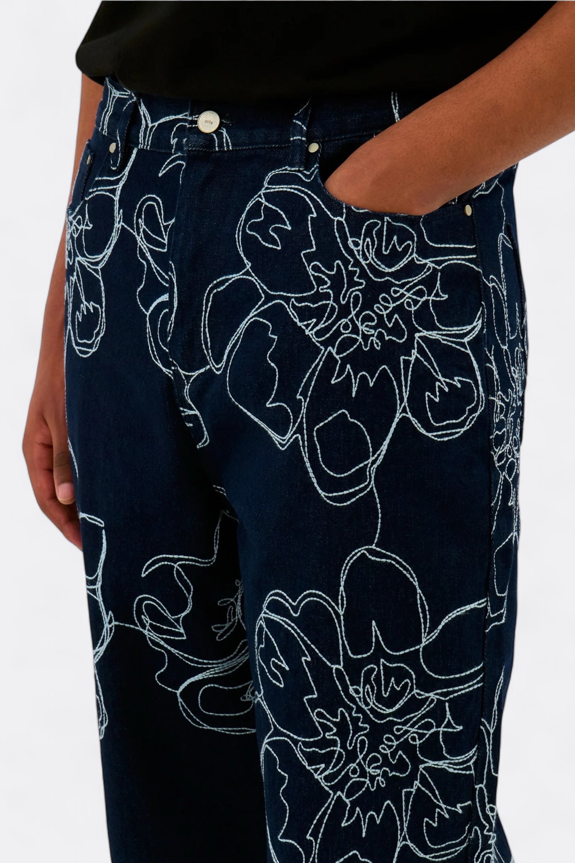 Pantalon Jeans Arte - Flower Stitch Pants (Navy)