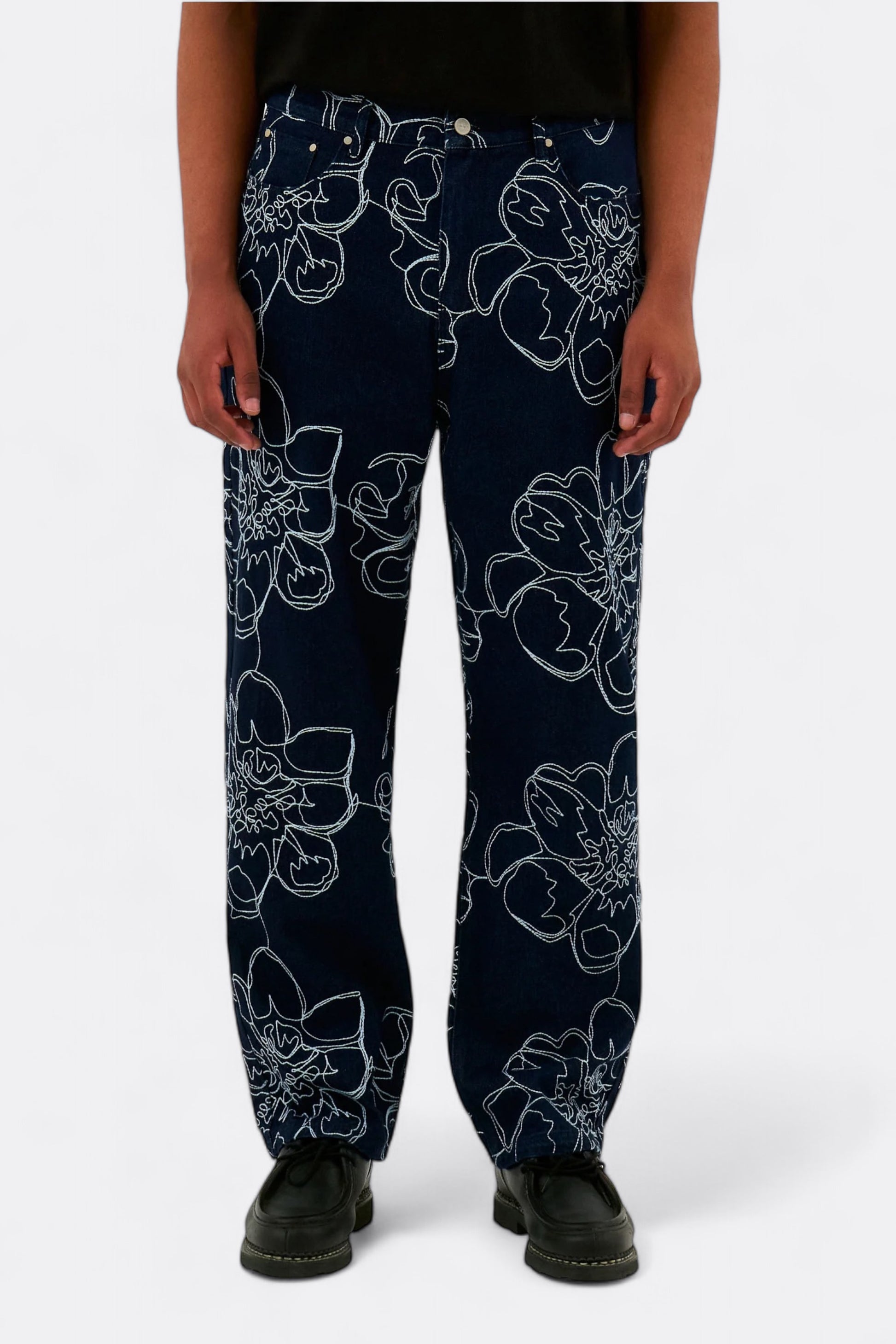 Pantalon Jeans Arte - Flower Stitch Pants (Navy)