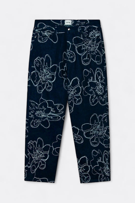 Pantalon Jeans Arte - Flower Stitch Pants (Navy)