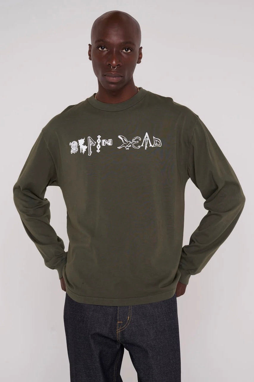 T-Shirt Manches Longues BRAIN DEAD - Earth Wisdom Long Sleeve Shirt (Dark Green)