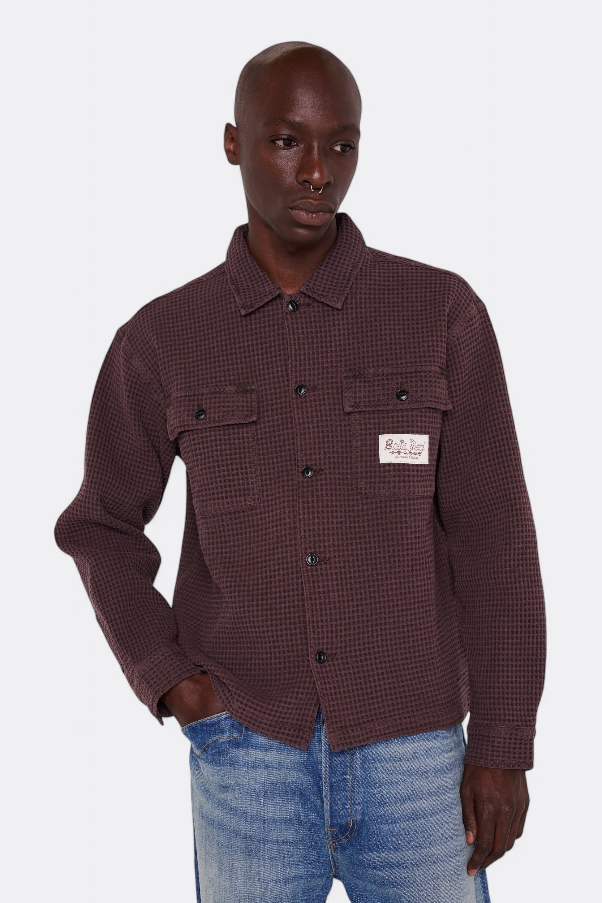 Chemise Brain Dead - Waffle Button Front Shirt (Chocolate)