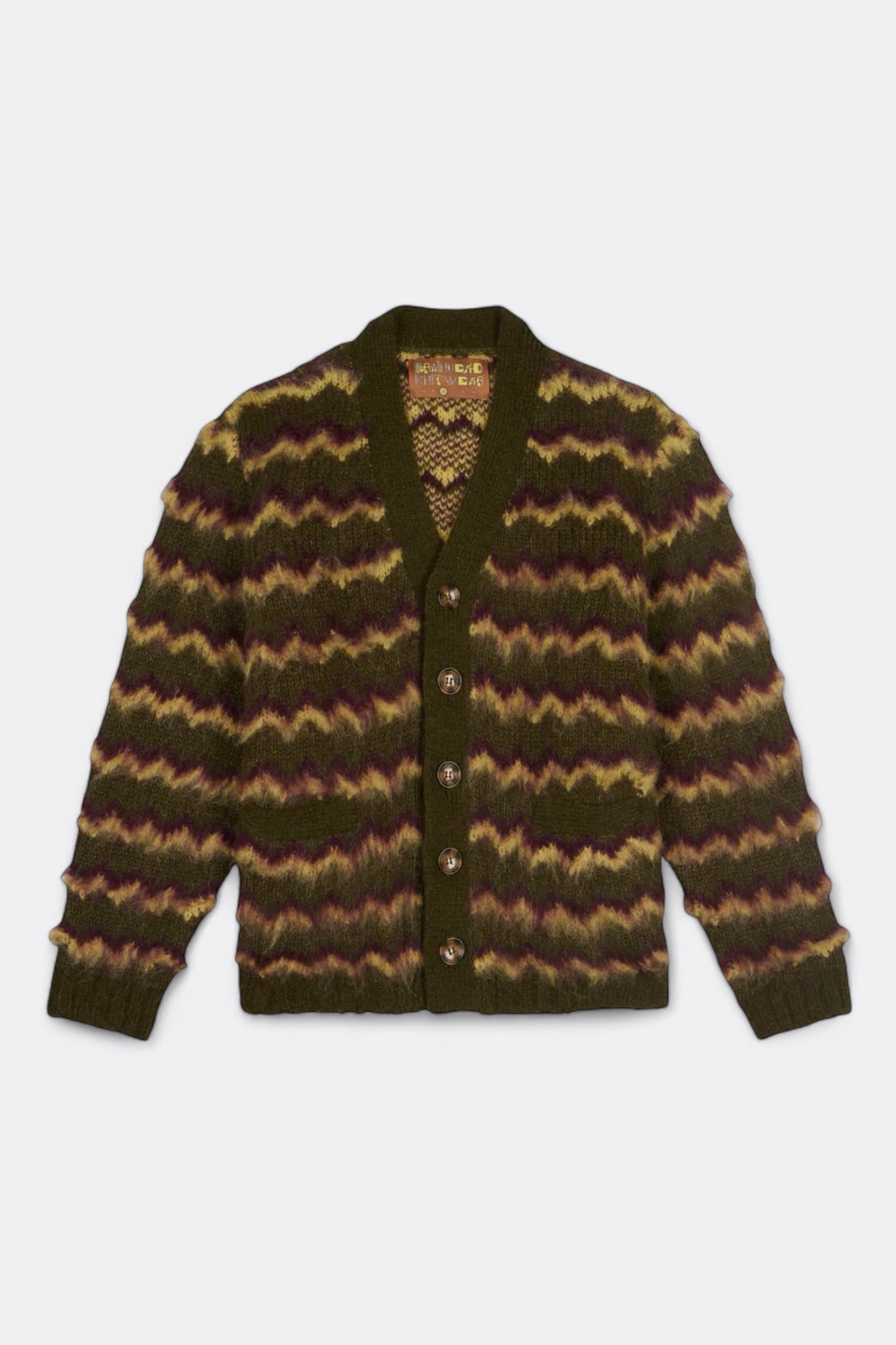 Cardigan BRAIN DEAD - Zig Zag Striped Cardigan (Olive Multi)