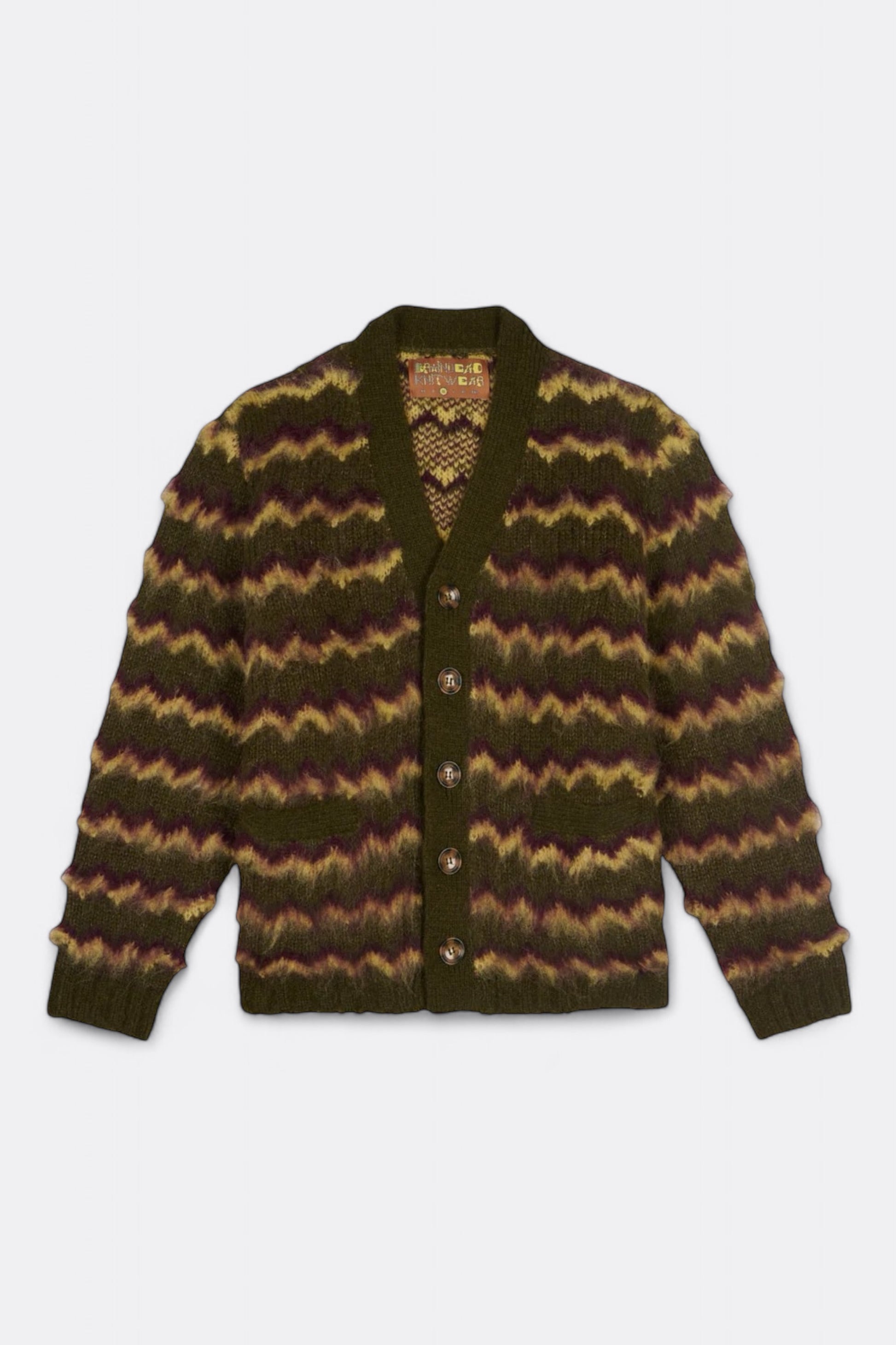 Cardigan BRAIN DEAD - Zig Zag Striped Cardigan (Olive Multi)