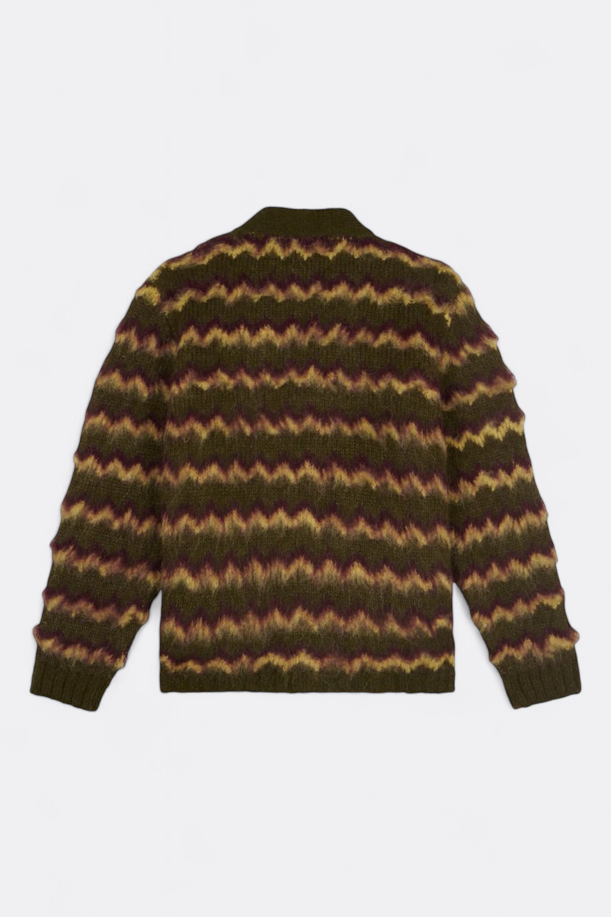 Cardigan BRAIN DEAD - Zig Zag Striped Cardigan (Olive Multi)