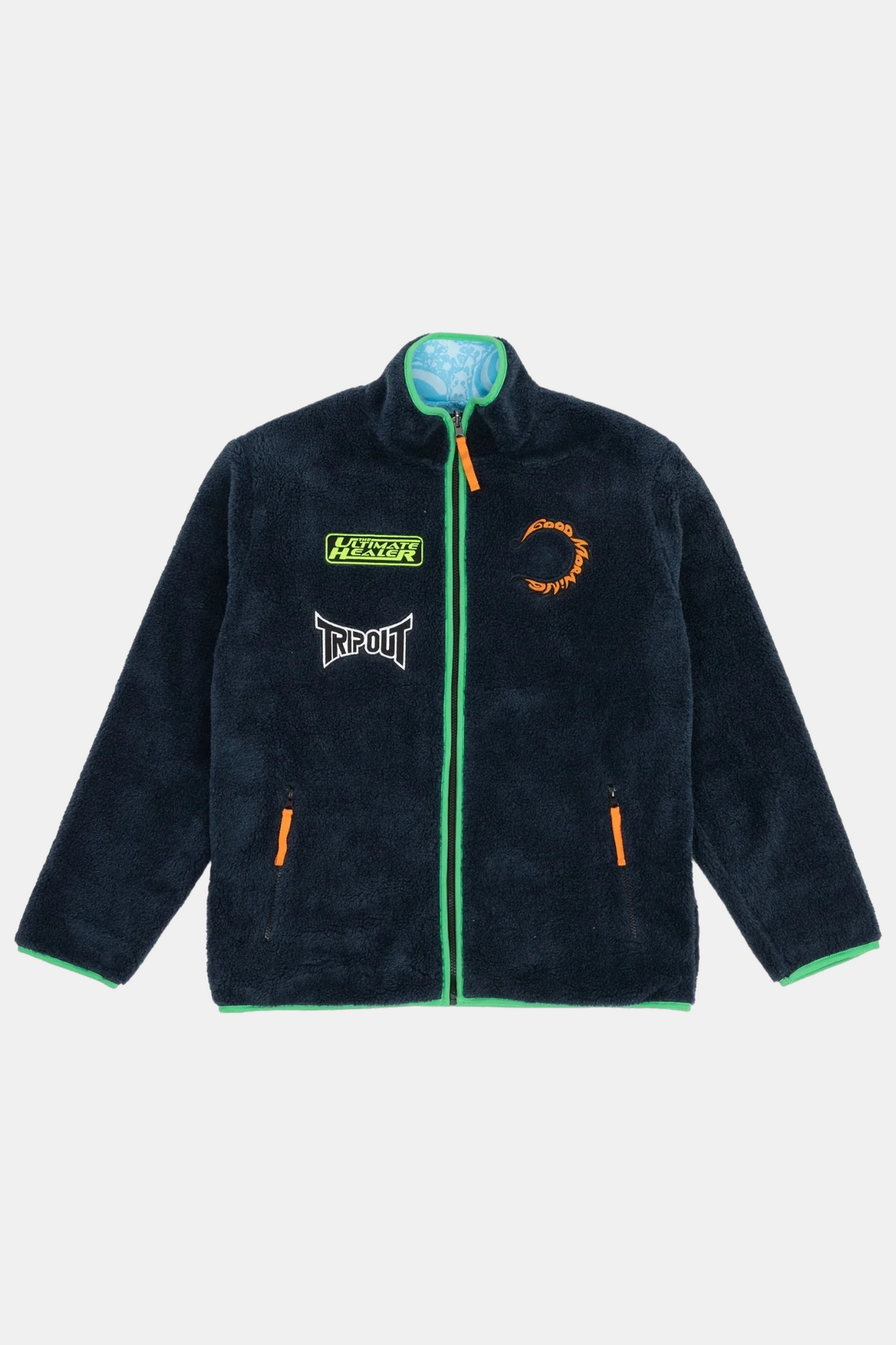 Good Morning Tapes - GMT Reversible Polar Fleece Zip Thru Jacket (Abyss / Knowhere Blue)