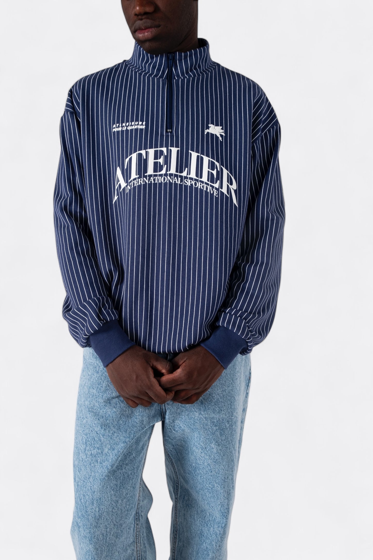 Sweatshirt Goodies Sportive - Baseball Halfzipper (Blue / White Striped)