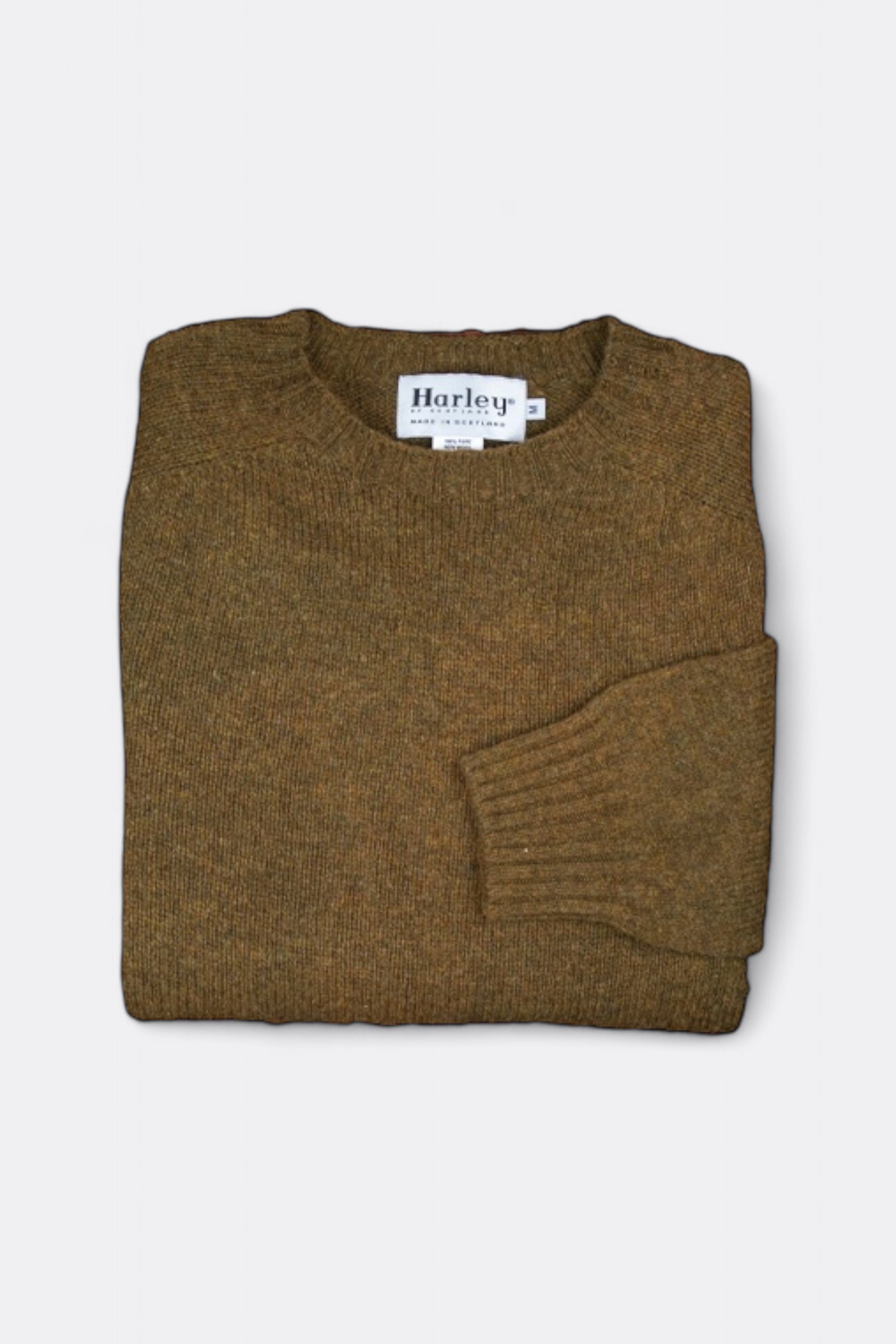 Harley Of Scotland - Pull Shetland Col Rond (Dark Olive)