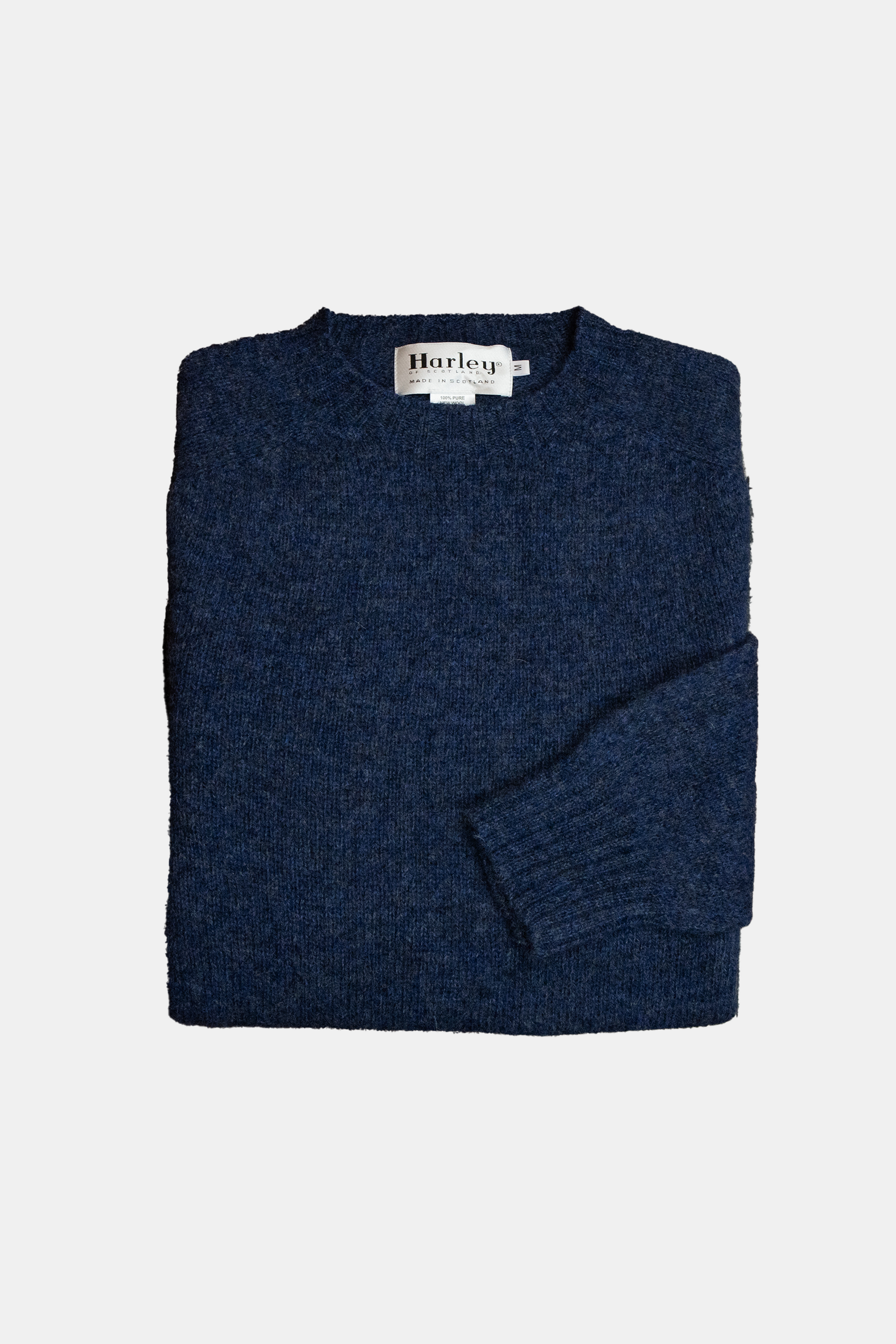 Harley Of Scotland - Pull Shetland Col Rond (Denim)