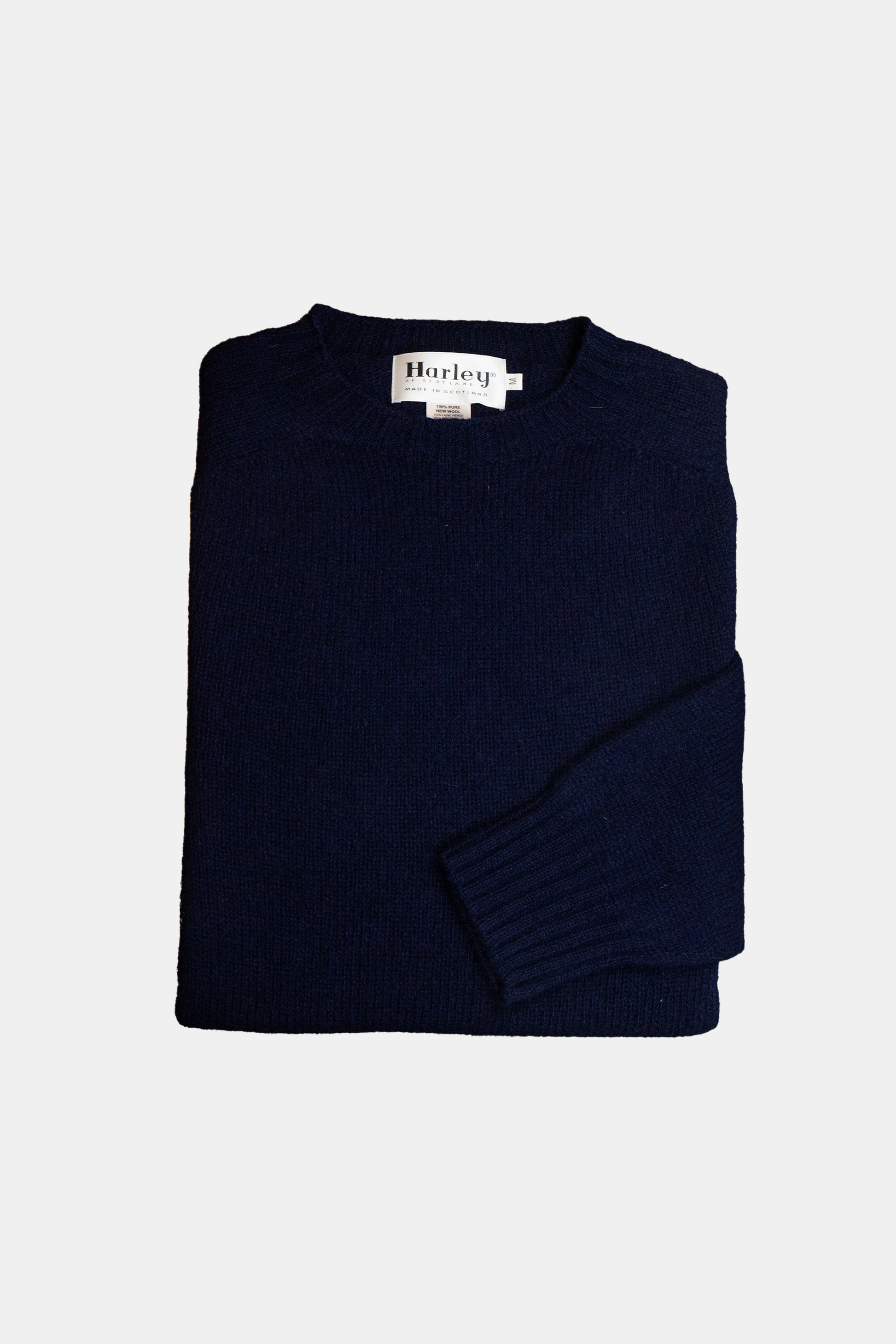 Harley Of Scotland - Pull Shetland Col Rond (New Navy)