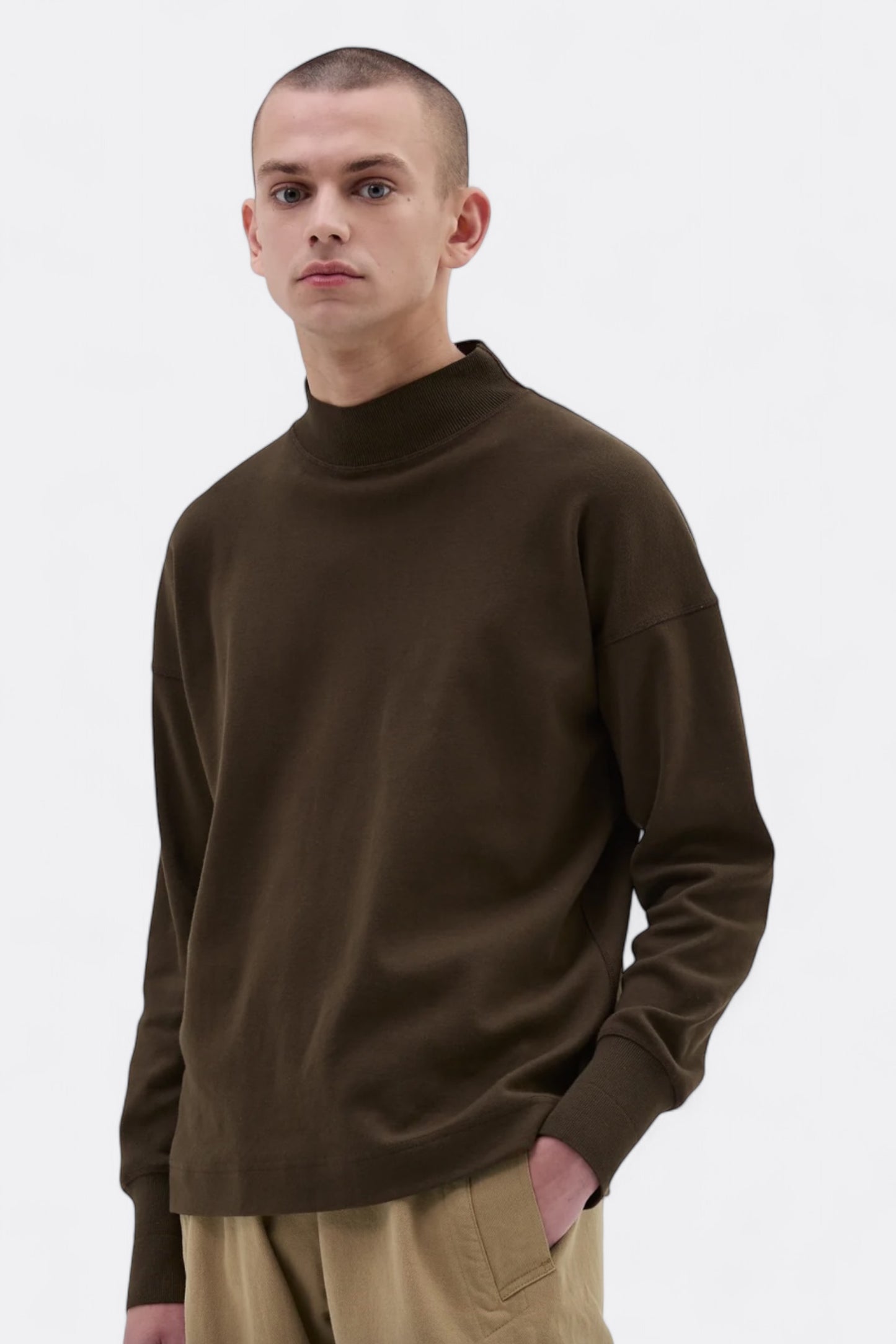 Sweat-Shirt Margaret Howell - MHL. Mock Neck Thermal Heavy Cotton Rib (Bark)