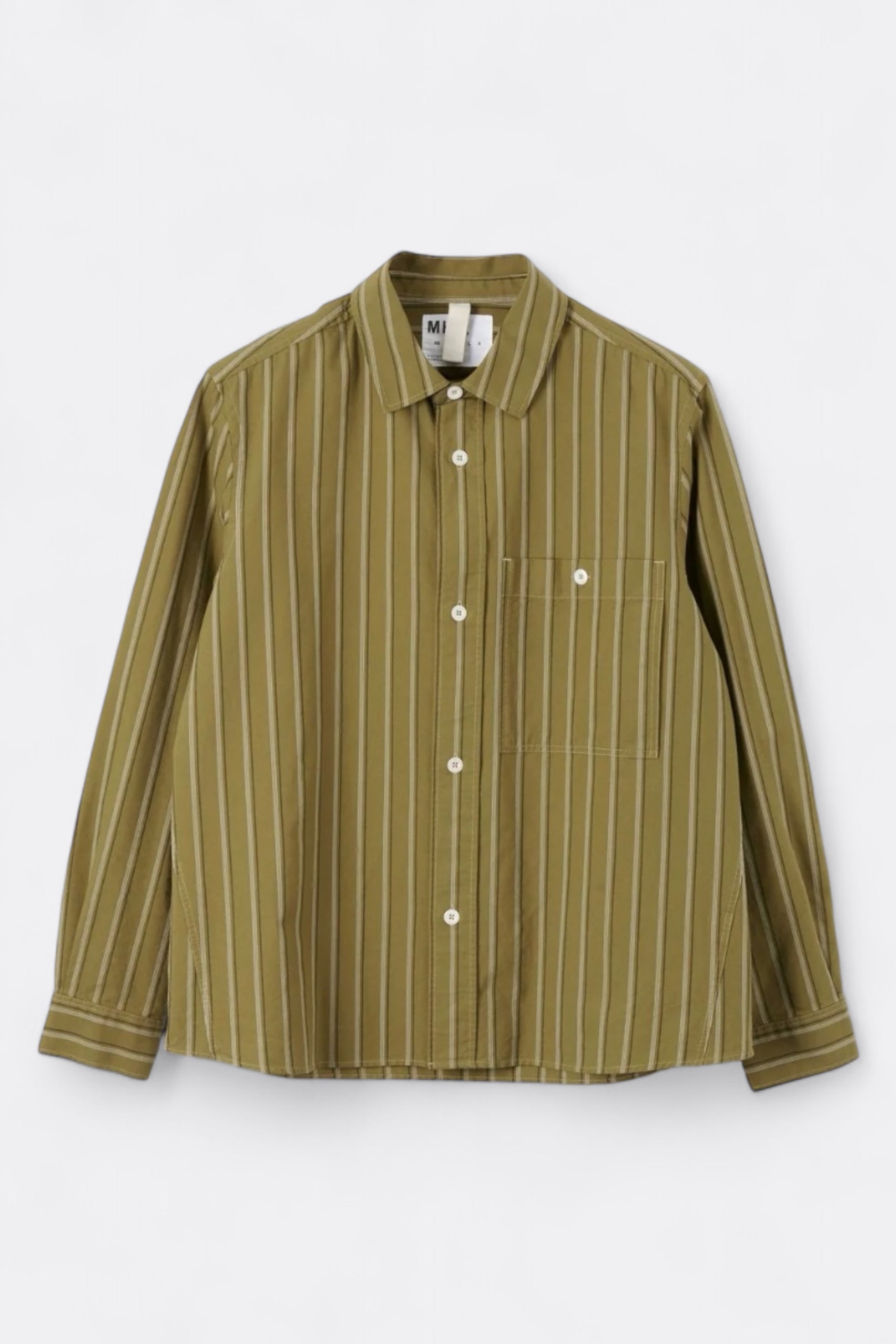 Chemise Margaret Howell - MHL. Overall Shirt Offset Cotton Stripe (Light Olive / Off White)