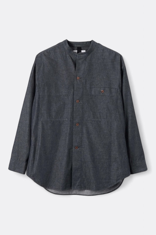 Chemise Margaret Howell - MHL. Oversized Collarless Shirt Matt Cotton Chambray (Charcoal)