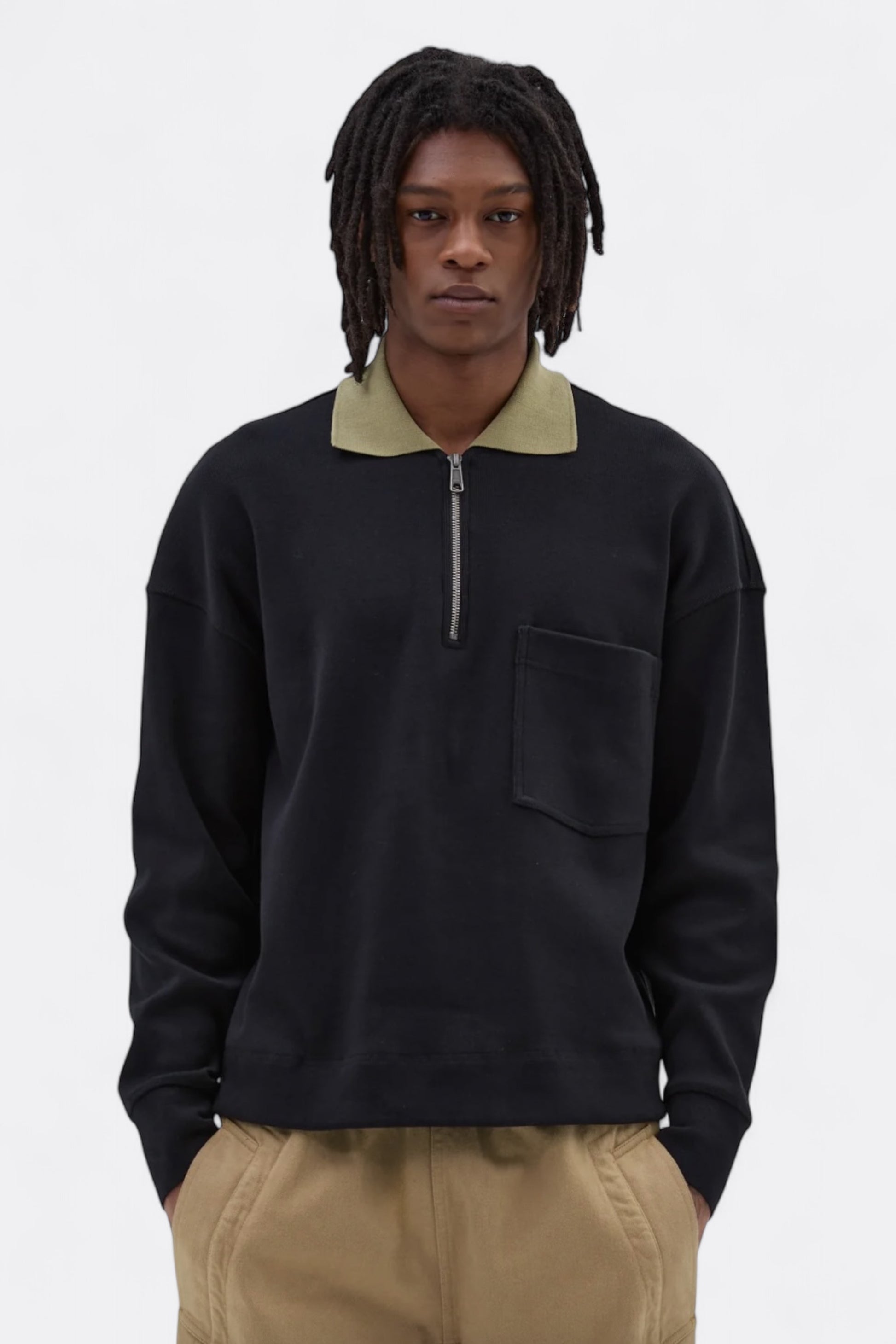 Sweat-Shirt Zippé Margaret Howell - MHL. Zip Polo Dry Cotton Rib (Black)