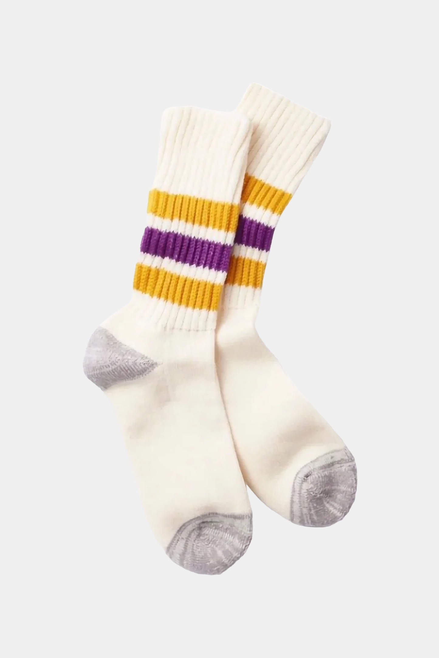 RoToTo - Coarse Ribbed Oldschool Crew Socks (Yellow / Purple)