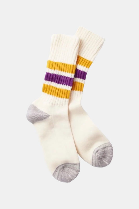 Chaussettes Rototo - Coarse Ribbed Oldschool Crew Socks (Yellow / Purple)