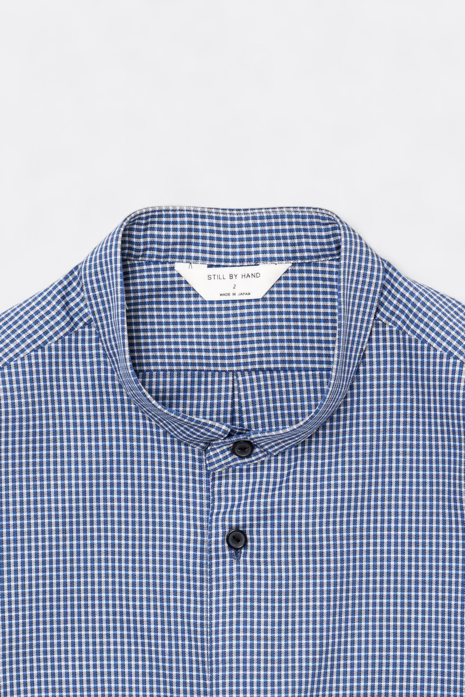 Chemise Still By Hand - Narrow Collar Pullover Shirt (Blue Check)