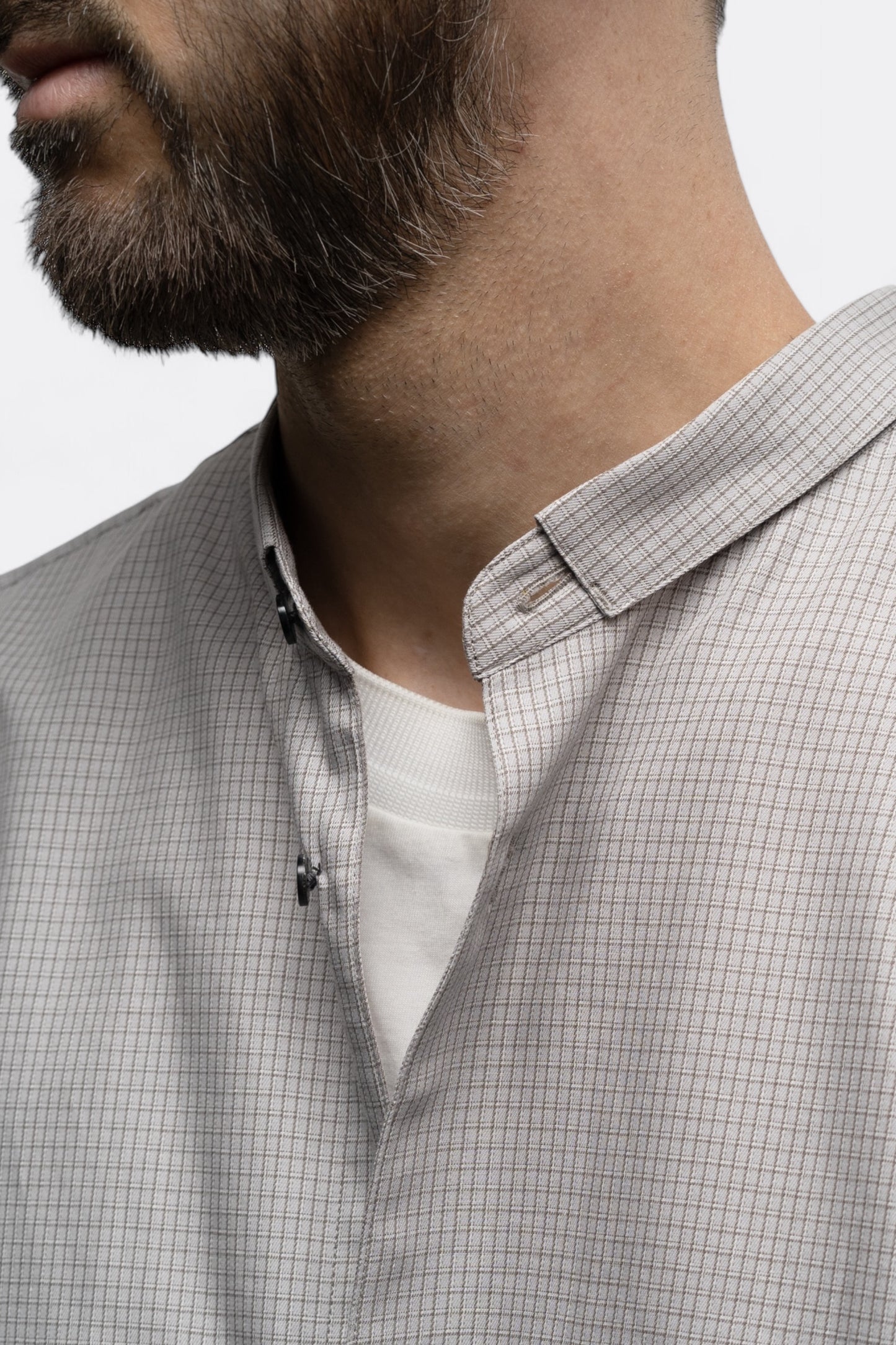 Chemise Still By Hand - Narrow Collar Pullover Shirt (Blue Check)