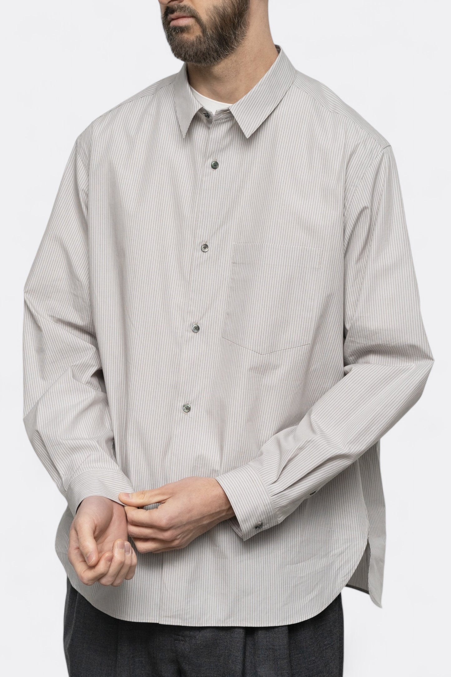 Chemise Still By Hand - Regular Collar Shirt (Grey Stripe)