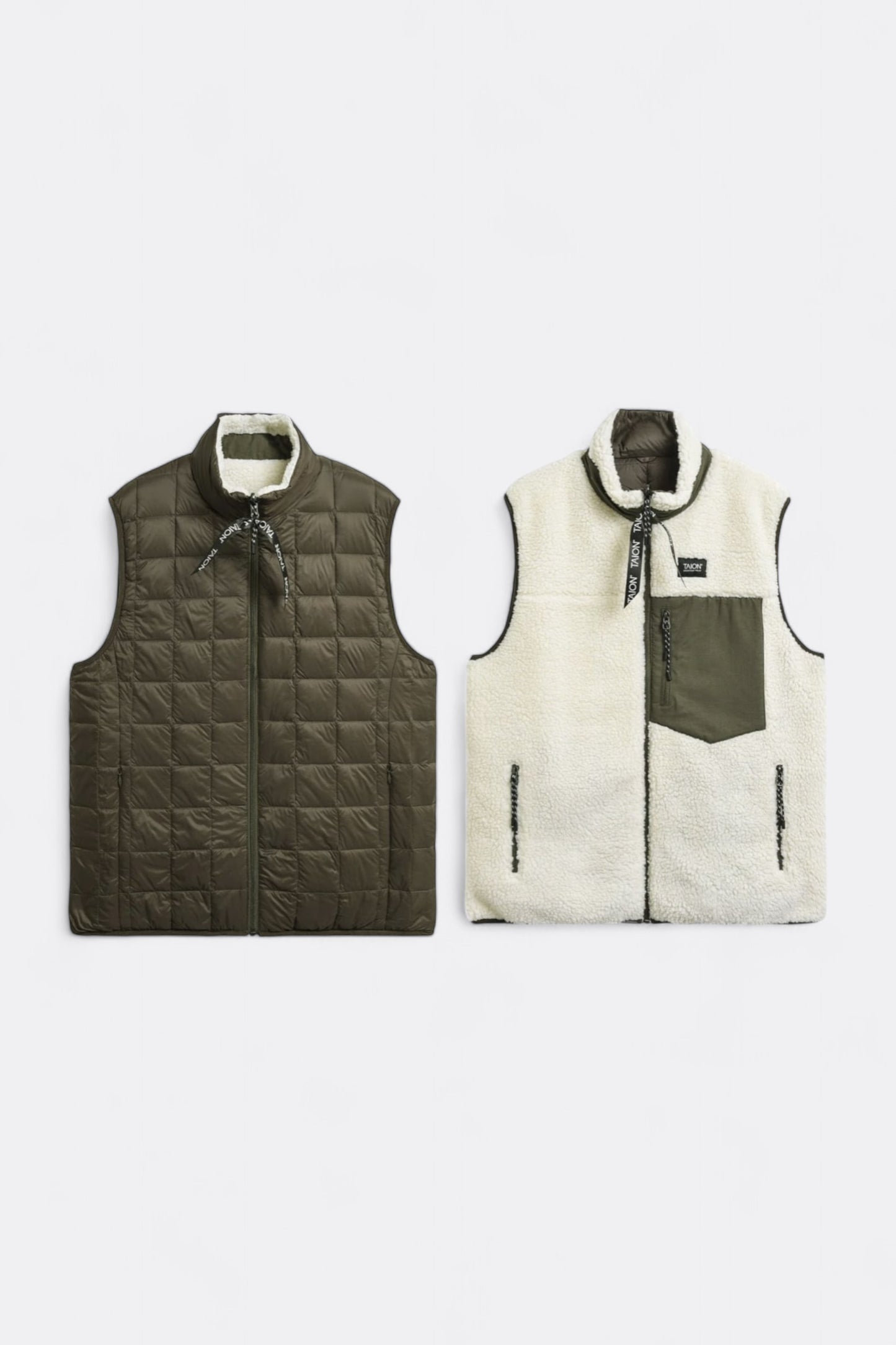 Veste Gilet Taion - Down × Boa Reversible Down Vest (Olive / Ivory)