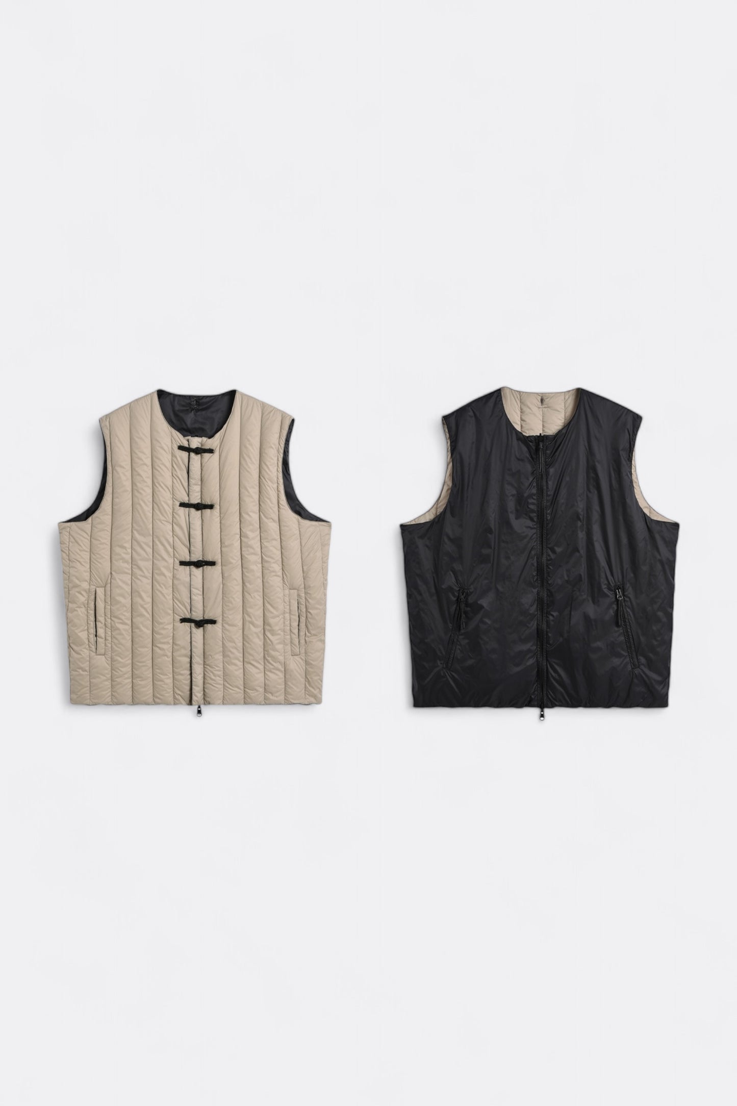 Veste Gilet Taion - Reversible China Button Inner Down Vest (Beige / Black)