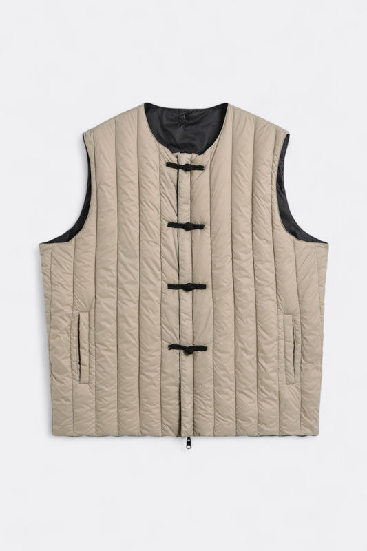 Veste Gilet Taion - Reversible China Button Inner Down Vest (Beige / Black)