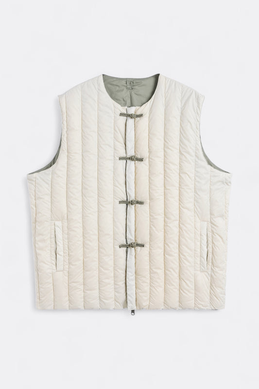 Veste Gilet Taion - Reversible China Button Inner Down Vest (Off White / Sage)